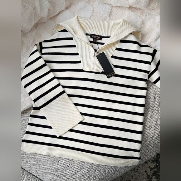 Truth Black and White Striped Quarter Zip Sweater - Picture 3 of 3